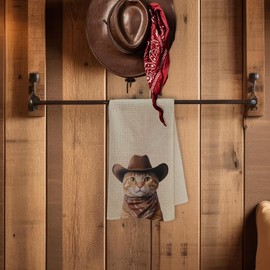 Cabana Bro Western Cat Kitchen Towels, Cats Lover Gifts for Women Decorative Hand Towels for Bathroom, Brown Farmhouse Western Cowboy Kitten Dish Tea Towels for Kitchen, 16x24 Inch
