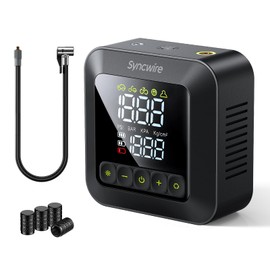Syncwire Tire Inflator Portable Air Compressor 150PSI Air Pump for Car Tires [3X Faster] Inflation Electric Smart Tire Pump with Extra-Large LCD Dual Value Display [Free Car Tire Valve Caps], Auto-Off