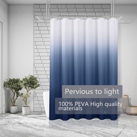 FINEBAT Gradient Blue Shower Curtain Liner 72 x 72, Plastic Waterproof 4G Lightweight Shower Liner for Bathroom, with Grommets Holes and 3 Heavy Duty Magnetic Weights