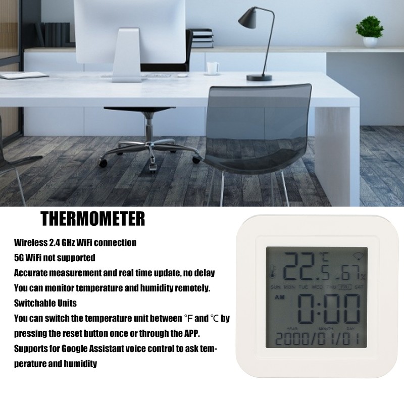 Smart WiFi Temperature Humidity Sensor 2.4GHz Wireless Phone Remote for