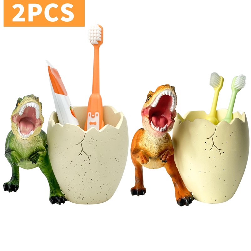 FlidRunest 2 PCS Dinosaur Kids Toothbrush Holders for Bathrooms -