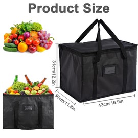 Difistik Food Delivery Bag, Large Thermal Bag for Food Delivery, 40L Insulated Cooler Bag Foldable Reusable Grocery Bag Keeps Food Hot or Cold, Ideal for for Catering, Grocery Transport (43x31x30cm)