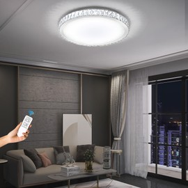 WOSOHYUN Modern Crystal Chandelier Dimmable LED Ring Pendant Light 20" Ceiling Light Silver Chandelier for Dining Room Living Room Bedroom Round