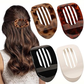 Flat Claw Clips for Women - Curved Non-Slip Hair Clips for Daily & Sleeping & Driving, Matte Strong Hold Hair Accessories for Thin/Thick Hair, Hair Clips Women, Hair Claw Clips (4pcs Leopard Print)