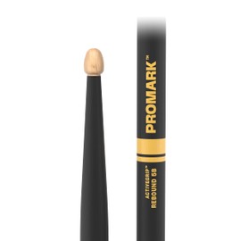 Promark ActiveGrip Drum Sticks - Rebound 5B Drumsticks - For Secure, Comfortable Grip - Gets Tackier As Your Hands Sweat - Hickory Wood - Acorn Tip, Black, One Pair