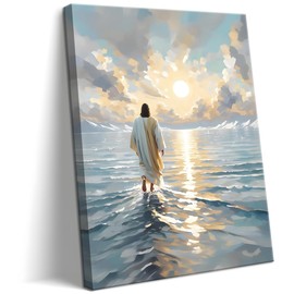 AKWISH Jesus Canvas Wall Art, Christian Wall Decor of Jesus Walking on Water, Inspirational God Picture for Living Room, Prayer Room or Church, Catholic Religious Artwork – 16"x24" Framed