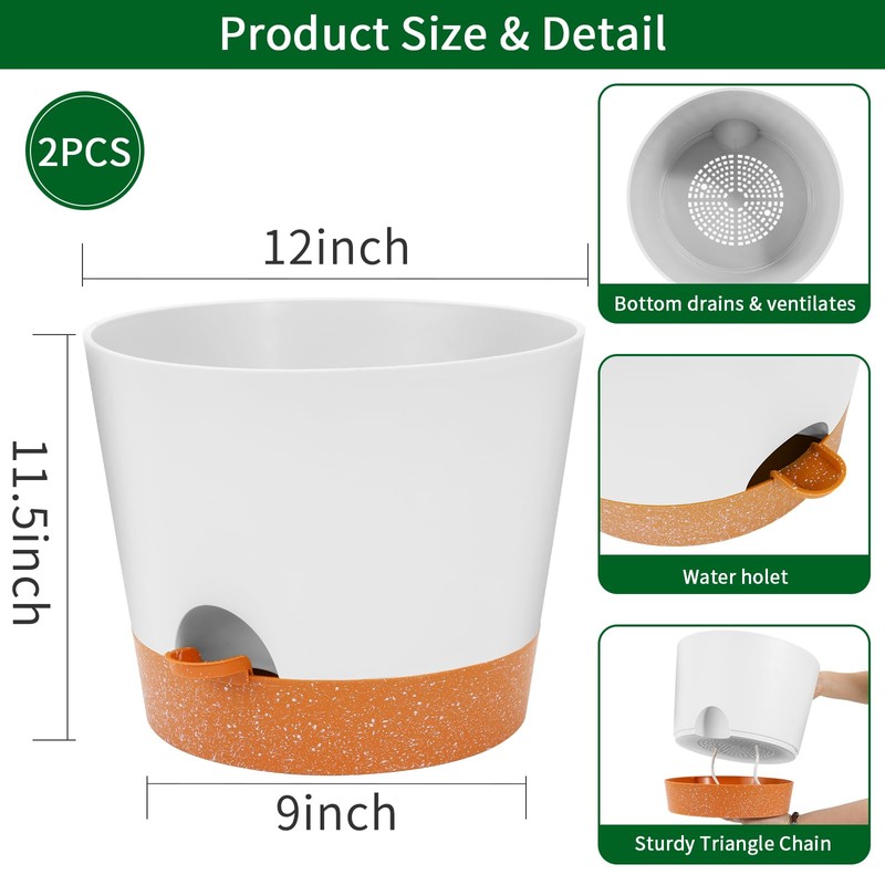 GARDIFE 12 inch Plant Pots, planters,Self Watering Pots, 2 Pack