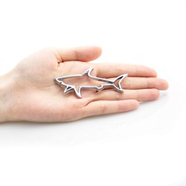 2Pc Hollow Fish Shark Emblem Premium Car Badge Sticker Fender Boot Fender Boot Trunk for VW Camaro Corvette (Silver)