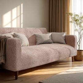 PAULATO BY GA.I.CO. Loveseat Slipcover - Oversized Chair Cover - Stretch Couch Cover - Cushion Love Seat Sofa Cover - 1-Piece Form Fit Washable Protector - Microfibra Collection - Blush Taupe
