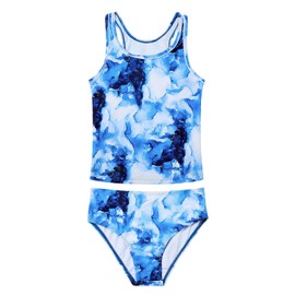 Century Star Girls Tankini Swimsuit UPF 50+ Racerback Bathing Suit for Teen Girls 2 Piece Swimsuit Summer Beach Swimwear Blue Crystal 12-13 Years