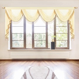 VOGOL Extra Wide Waterfall Valance, Lightweight Silky Sheer Curtain Window Treatment for Bedroom, Soft Touch Voile Swag Drapes for Living Room, W110, 1 Panel, Brown