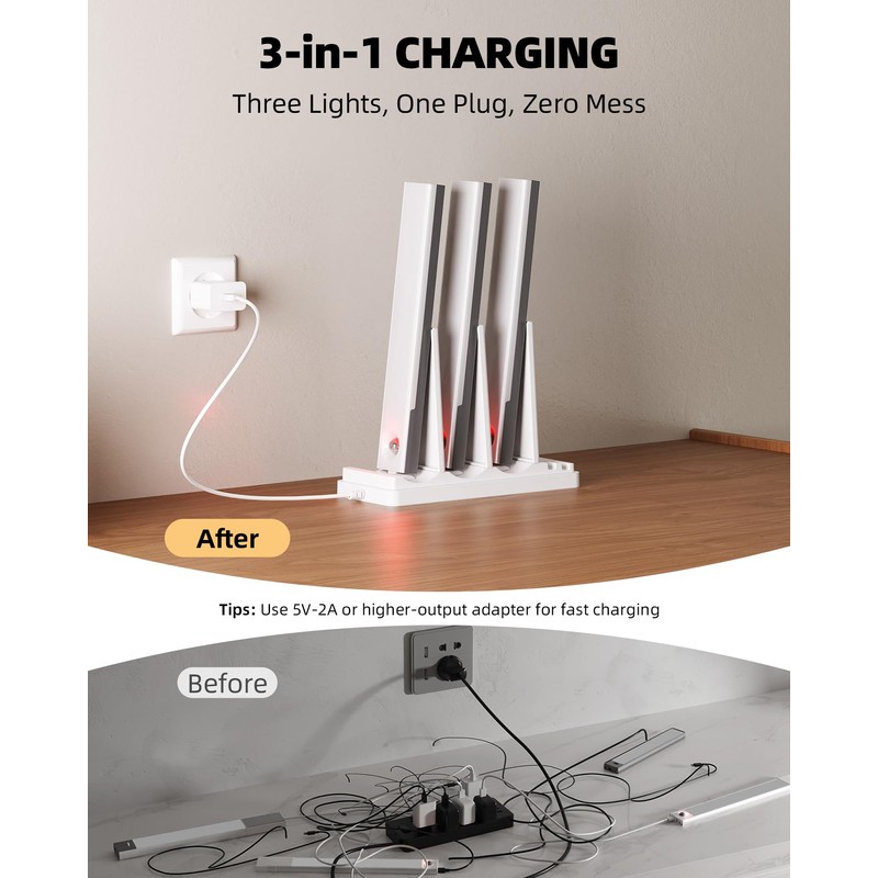 EZVALO 6-Pack Under Cabinet Lighting with Charging Station, 2000mAh Rechargeable