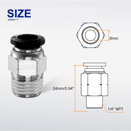 sourcing map 5pcs Push to Connect Fitting 8mm Tube OD x 1/4" NPT Thread Male Straight Quick Connector Copper Air Line Hose Fittings for Industry Air System PC8-N02, Black