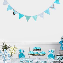DECHOUS Triangle Bunting Banner Flags 3.5m/10.5ft Pennant Banner Cotton Fabric Flags Garlands Nursery Decoration for Home Birthday Wedding Party Baby Shower, Blue