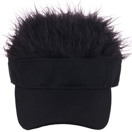 oaesc Novelty Hair Visor Cap with Spiked Hair Wig Peaked Adjustable Baseball Hat Fake Hair Black/Black