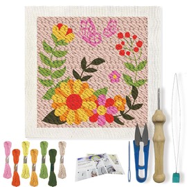 FREEBLOSS DIY Punch Needle Kits Für Anfänger Girlandenmuster Stickerei Punch Needle Starter Craft Rug Hooking Anfänger Kit Punch Needle Rug Kit Stickset Einfach Für Erwachsene Dekoration 24x24cm