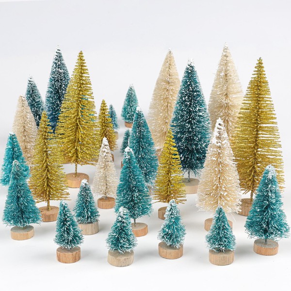 Wlicon 30PCS Artificial Frosted Sisal Mini Christmas Trees, Bottle Brush