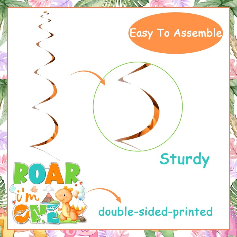 Funmemoir Dinosaur 1st Birthday Decorations Boy - 24PCS Dinosaur Hanging