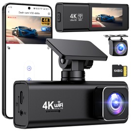 Topabol Dash Cam Car, 4K + 1080P Dash Cam Car Front Rear, WiFi Dash Cam with 64GB SD Card, Dual Car Camera with Night Vision, 170° Wide Angle WDR, G-Sensor, Loop Recording, App Control, Max 256GB