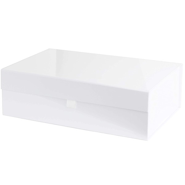 Purple Q Crafts White Hard Gift Box With Magnetic Closure Lid 14" x 9" x 4" Rectangle Favor Boxes With White Glossy Finish (2 Boxes)