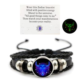 Zodiac Signs Spirit Bracelet Zodiac Bracelet for Women Men Adjustable 12 Constellation Bracelet Multilayer Zodiac Black Leather Bracelets Zodiac Sign Wrap Bracelet for Women Men Birthday Jewelry (Taurus)