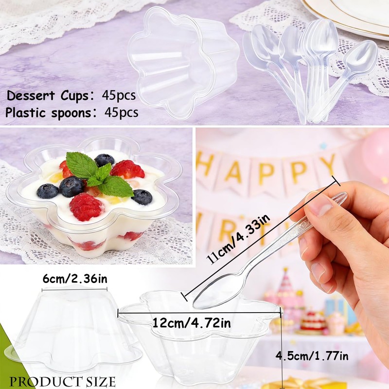 Rowcay Clear Ice Cream Cups with Spoons, 50 Pack, 8