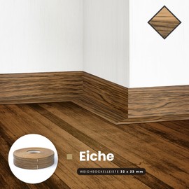 (DQ-PP) Cover Strip 5 m Oak 32 x 23 mm Skirting Board Window Ledge PVC Flat Strip Bend Profile Plastic Skirting Board Soft Angle Skirting Boards Bending Strip Bending Angle Skirting Board Window Ledge PVC Plastic Skirting Board Angle Board