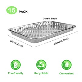 Roponan 15 Pack Disposable Aluminum Foil Grill Topper Pans, Grill Grate Liners, BBQ Grill Accessories for Outdoor Cooking and Camping - Prevents Food from Falling into Grill or Sticking to Grate