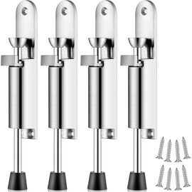 4 Pcs Heavy Duty Door Stopper Stainless Steel Foot Kickdown Door Stop Adjustable Easy Step Door Holder Telescopic Spring Door Stop Door Spring Stopper Silver Door Locks Holder for Outdoor Commercial