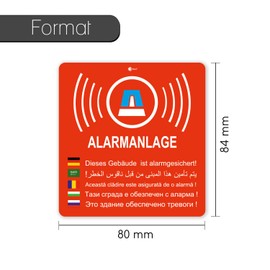 '2 x Isecur®, Alarmgesichert] 80X84 MM _ 156 _ Inside Stickers – Alarm, Sign of Anti-Theft Security Alarm Innenklebend for Window Panes, at home, car, truck, Construction Machines, Multi-language (German, Arabian, Russian, Bulgarian, Romanian)