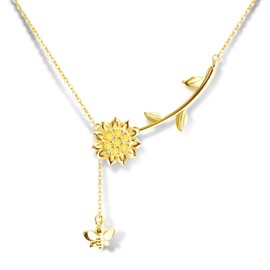 KFG S925 Sterling Silver Jewelry Necklace for women | Sunflower & Lovely Bee | Sunflower Necklace for Women Girls | You Are My Sunshine Sunflower Necklace