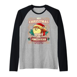 Pomeranian My Christmas Spirit Dog Santa Claus Elf Reindeer Raglan Baseball Tee