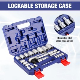 WORKPRO 22-Piece Socket Set 1/4, 3/8, 1/2 Inch Drive Socket Wrench CR-V Metric