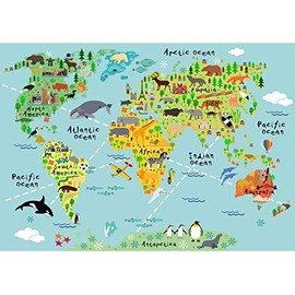 Stukk Animal World Map Kids School Geography Bedroom Poster - A4 (210 x 297mm), white