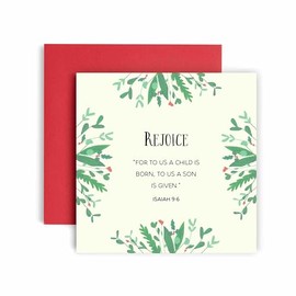 Huxters Religious Christmas Card – Rejoice For Us a Child is Born Iasaiah 9:6 Christmas Card for Her Family - 14.8cm