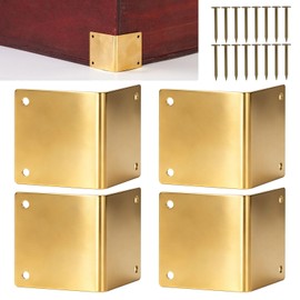 4 Pcs Baseboard Corner Protectors,Brass Skirting Board Corner Protectors for File Boxes,Bookshelves,Wooden Cases,Jewel Cases Decorative (Gold)