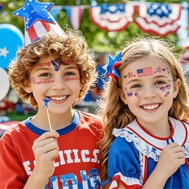 4th of July Tattoos Patriotic Temporary Tattoo Stickers American Flag Design Blue Red White Decals for Face Body Art Decorations 10 Sheets