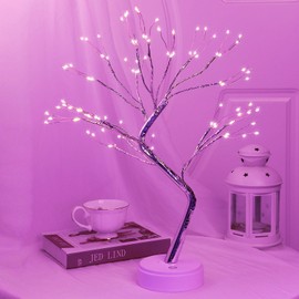 PESGUO 20" 108LED Purple Bonsai Tree lamp Artificial Tree Indoor Decor USB/Battery-Powered Touch Switch Lights for Friends Christmas/Hallowmas/Thanksgiving Day Wedding Party Decorations