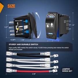 Nilight Down Up Polarity Reverse Switch DPDT 20A 7PIN Momentary Rocker ON/Off/ON 12V 24V Toggle Jumper Wires for Control Motor Hoist, Crane, Linear Actuator