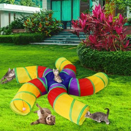 Bemodst Cat Tunnel for Indoor Cats, 2 Way/3 Way/4 Way/5 Way Cat Tubes and Tunnels Collapsible S-Shape Small Animal Tubes Kitty Tunnels Interactive Maze Cat Toy for Kitten Rabbit (Colored 5-Way)