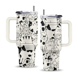 Uibunoo Cat Gifts for Cat Lovers, 40 Oz Cat Tumbler with Handle & Straw, Cat Lover Gifts, Birthday Gifts for Cat Lover, Stainless Steel Cat Cup, Cat Paw Cups