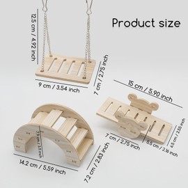 LuckyOpt 3 Pieces Hamster Toy, Wooden Hamster Swing & Bridge & Seesaw, DIY Hamster Cage Accessories Boredom Breaker Activity Toy for Hamsters Rodents Gerbils Guinea Pigs (Log Colour)