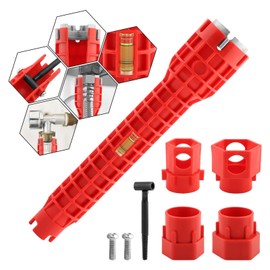 ELEGICKLIP 14-in-1 Multi-functional Wrench Faucet Sink Installer Tool for Toilets and Kitchens - Red Plumbers Wrench