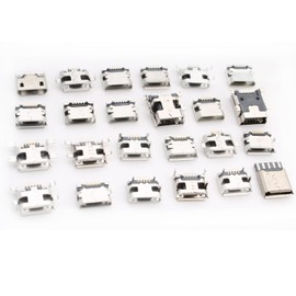 RUNCCI-YUN 240PCS 24 Types Micro USB Sockets Kit Jack Plug Connector,Micro USB Type B Soldering,USB-B Repair Replacement Adapter Assortment Set for Phone,Toy,Circuit Board Solder Dip SMD SMT