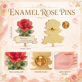 Misdary 50 Pcs Funeral Favors for Guest Memorial Funeral Rose Pin Life Celebration for Brooch Christian Mourning Remembrance(Red)