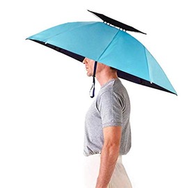 Luwint 36’’ Umbrella Hat, 2 Layer Folding Rain UV Protection Headwear Fishing Umbrella Cap for Gardening Golf Outdoor