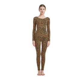 Full Bodysuit Womens Long Sleeve One Piece Jumpsuit Spandex Zentai Unitard (Medium, Leopard)