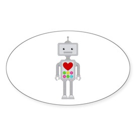 CafePress Lovebot Cartoon Robot with Heart Sticker (Oval 50 Sticker (Oval 50 pk)