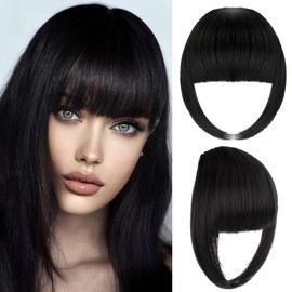 G&T Wig Clip in Bangs for Black Women Silky Straight Bangs Hair Extensions Clip on Bangs with Temple Thick Bangs Fringe Hairpieces (1B,single bangs)