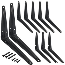 Lilaly 10 Pack Shelf Brackets 8 Inch Shelf Bracket, Heavy Duty L Brackets for Shelves for Hanging Floating Shelves Brack with Screws and Wall Anchors(6"x8",Black)